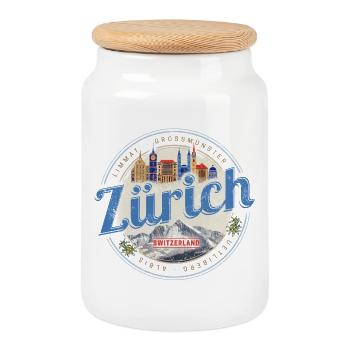 Zürich Schweiz mit Skyline Alpen Vintage Souvenir - Keksdose mit Holzdeckel - Weiß - Vorne