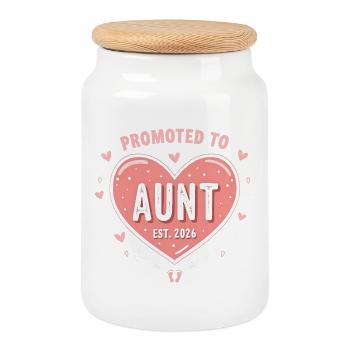 Aunt 2026 Aunt 2026 Promoted to Aunt 2026 - Cookie Jar with Wooden Lid - white - Front