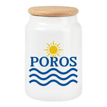 Poros Sun Waves Design - Keksdose mit Holzdeckel - Weiß - Vorne