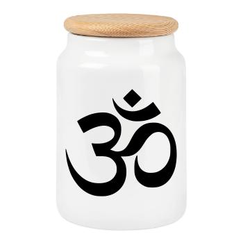 Om Symbol Mantra Silhouette - Keksdose mit Holzdeckel - Weiß - Vorne