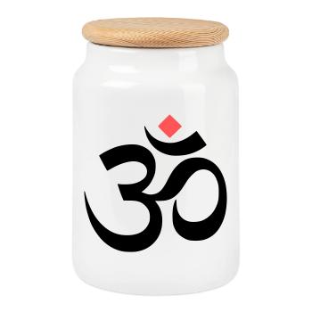 Om Zeichen Yoga Meditation - Keksdose mit Holzdeckel - Weiß - Vorne