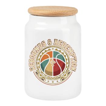 Rebonds et Redemption Christian Basketball - Boîte à biscuits avec couvercle en bois - blanc - Devant