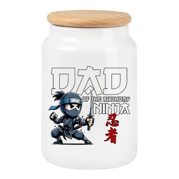 Dad Of The Birthday Ninja Geburtstag Lustig - Keksdose mit Holzdeckel - Weiß - Vorne