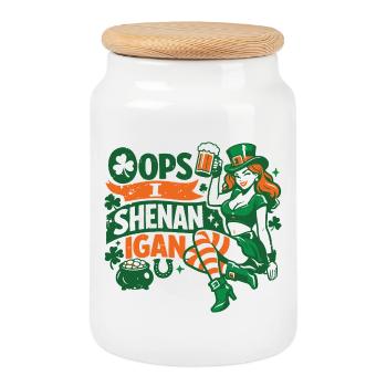 Oops I Shenanigan Leprechaun St Patrick's Girl - Cookie Jar with Wooden Lid - white - Front