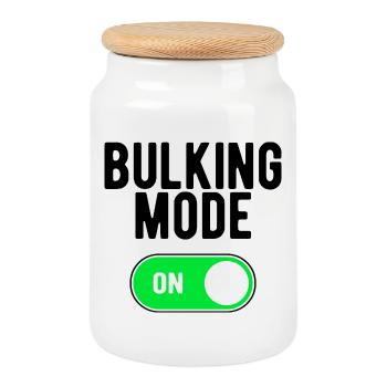 Bulking Mode On Fun Gym Fitness - Cookie Jar with Wooden Lid - white - Front