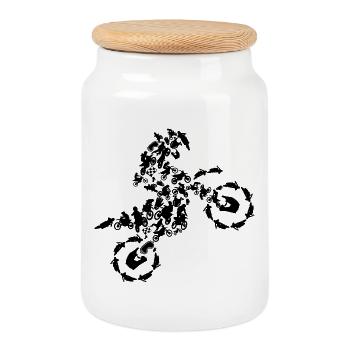 Motocross - Cookie Jar with Wooden Lid - white - Front