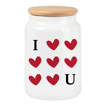 I Love You Red Heart Pattern Valentine Romance Art - Keksdose mit Holzdeckel - Weiß - Vorne