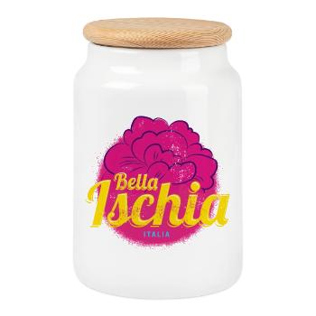 Ischia Oleander Italy Island Vintage Souvenir - Cookie Jar with Wooden Lid - white - Front