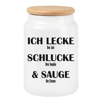 Ich Lecke das Salz Schlucke den Tequila und Sauge  - Keksdose mit Holzdeckel - Weiß - Vorne