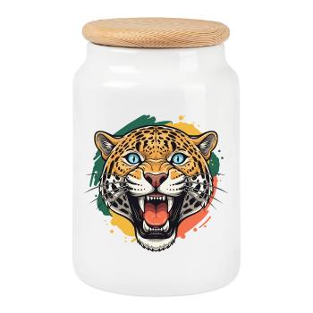 Tête Jaguar dans un style couleur éclaboussée - Boîte à biscuits avec couvercle en bois - blanc - Devant