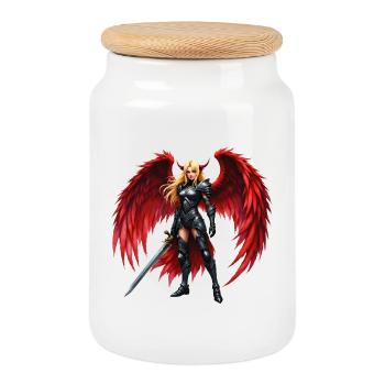 Crimson Winged Warrior - Cookie Jar with Wooden Lid - white - Front
