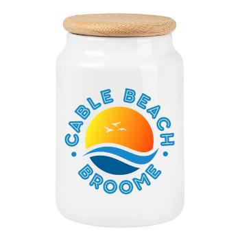 Cable Beach Broome Sunset  - Cookie Jar with Wooden Lid - white - Front