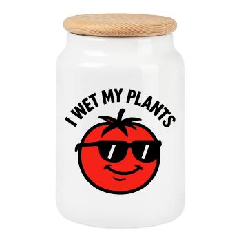 Ich befeuchte meine Pflanzen beim Tomatengärtnern - Keksdose mit Holzdeckel - Weiß - Vorne