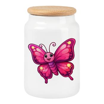 Kuscheliger Pinker Schmetterling - Keksdose mit Holzdeckel - Weiß - Vorne