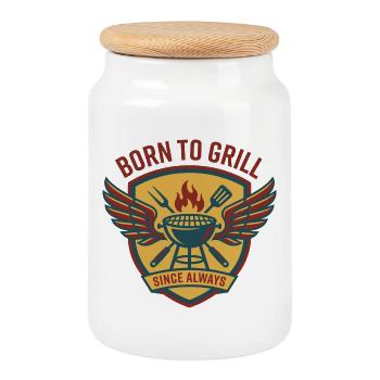 Born To Grill Coat Of Arms Wings Barbecue - Cookie Jar with Wooden Lid - white - Front