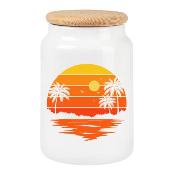 Coucher soleil palmier rétro - Boîte à biscuits avec couvercle en bois - blanc - Devant