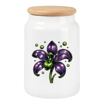 Lila Orchidee Blume Botanik - Keksdose mit Holzdeckel - Weiß - Vorne