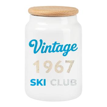 Vintage 1967 – Ski Club Retro Birth Year Gift - Cookie Jar with Wooden Lid - white - Front