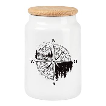 Chemise de camping pour camping-car pour les fans de road trip - Boîte à biscuits avec couvercle en bois - blanc - Devant