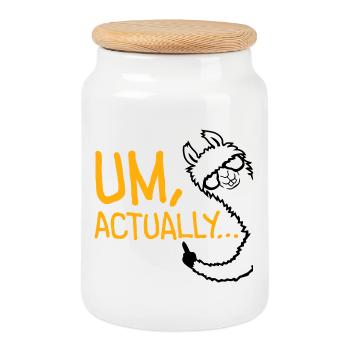Lama Alpaka Um Actually Lustig Nerd Klugscheißer - Keksdose mit Holzdeckel - Weiß - Vorne
