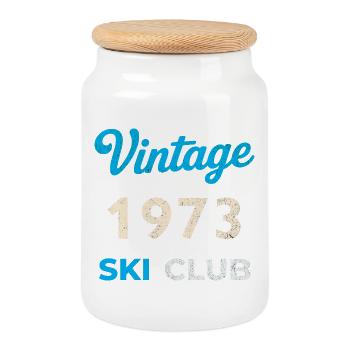 Vintage 1973 – Cadeau rétro de l’année de naissance du Ski Club - Boîte à biscuits avec couvercle en bois - blanc - Devant