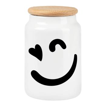 Logo Beacon – Rose néon - Boîte à biscuits avec couvercle en bois - blanc - Devant