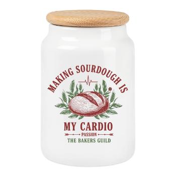 Faire du pain au levain est mon pain cardio - Boîte à biscuits avec couvercle en bois - blanc - Devant