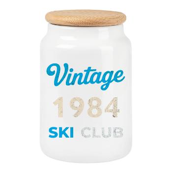 Vintage 1984 – Année de naissance rétro du Ski Club - Boîte à biscuits avec couvercle en bois - blanc - Devant