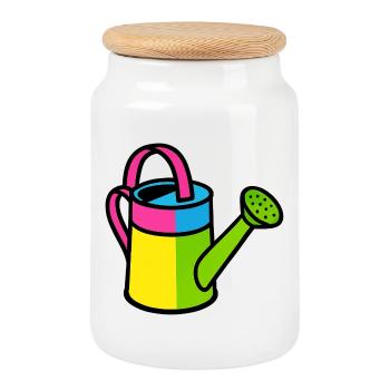 Watering Can Pop Art Colorful Gardening Tool - Cookie Jar with Wooden Lid - white - Front
