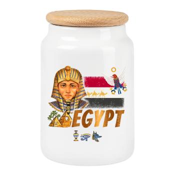 Ägypten Vintage Pharao mit Fahne und Pyramiden - Keksdose mit Holzdeckel - Weiß - Vorne