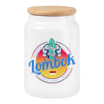 Lombok Sonnenuntergang Retro Surfbrett Indonesien - Keksdose mit Holzdeckel - Weiß - Vorne