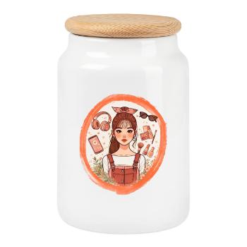 Teenager and her lifestyle - Cookie Jar with Wooden Lid - white - Front