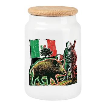 Wild Boar Huntress Italy Flag Italian - Cookie Jar with Wooden Lid - white - Front