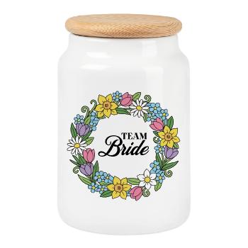 Team Bride for Engagement - Cookie Jar with Wooden Lid - white - Front