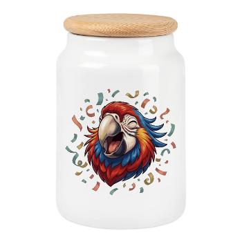 Confettis de perroquet heureux - Boîte à biscuits avec couvercle en bois - blanc - Devant