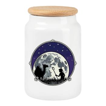 Berger de Nuit au clair de lune et chameau - Boîte à biscuits avec couvercle en bois - blanc - Devant