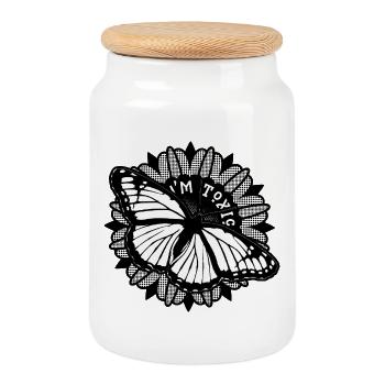 Toxic Beauty – Monarch Butterfly - Cookie Jar with Wooden Lid - white - Front