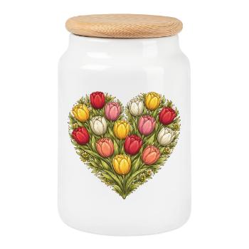 Bouquet de cœur de tulipe - Boîte à biscuits avec couvercle en bois - blanc - Devant