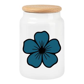 Hibiscus Blossom Dark Blue Flower Gift - Cookie Jar with Wooden Lid - white - Front