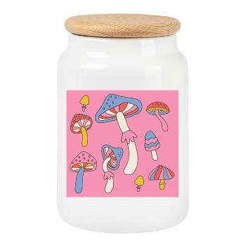 Retro Mushroom Pattern – Psychedelic 70s Design - Cookie Jar with Wooden Lid - white - Front