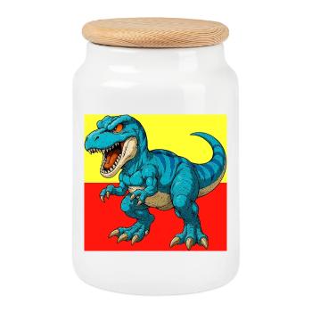 dinosaur - Cookie Jar with Wooden Lid - white - Front