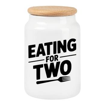 Eating for Two - Cookie Jar with Wooden Lid - white - Front