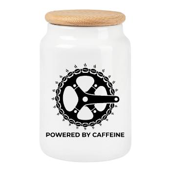 Manivelle de vélo « Alimenté par la caféine » avec grain de café - Boîte à biscuits avec couvercle en bois - blanc - Devant