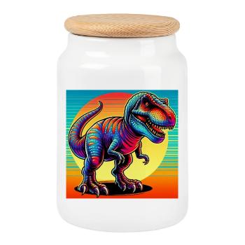 dinosaur - Cookie Jar with Wooden Lid - white - Front