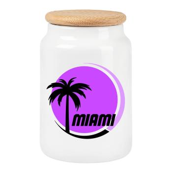 Miami Palm Trees Néon Rétro - Boîte à biscuits avec couvercle en bois - blanc - Devant