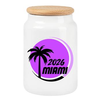 Logo néon des palmiers de Miami - Boîte à biscuits avec couvercle en bois - blanc - Devant