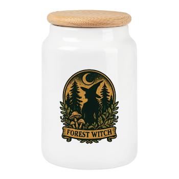 Forest witch silhouette in the moonlight - Cookie Jar with Wooden Lid - white - Front