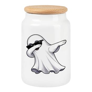 Dabbing Ghost - Cookie Jar with Wooden Lid - white - Front