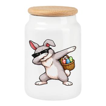 Tamponnement du lapin de Pâques - Boîte à biscuits avec couvercle en bois - blanc - Devant