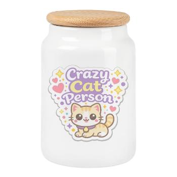 Crazy Cat Person – Pastel Cat Love - Boîte à biscuits avec couvercle en bois - blanc - Devant